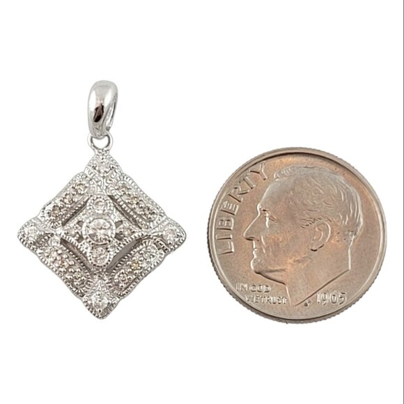 Vintage 14K White Gold Diamond Kite Shape Pendant #14983 - Picture 8 of 9